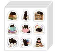 OLYCRAFT 180Pcs Cat Reading Stickers 20 Sheets Cat Books Self-Adhesive Scrapbooking Stickers Plants Teacup Decorative Labels Black Cats Paper Sticker for DIY Crafts Journal Planner Calendars