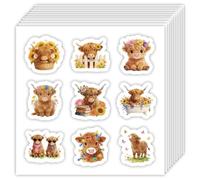 OLYCRAFT 180Pcs Highland Cattle Stickers 20 Sheets Flowers Cow Self-Adhesive Scrapbooking Stickers Farm Animal Decorative Labels Brown Cow Paper Sticker for DIY Crafts Journal Planner Calendars