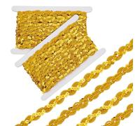 OLYCRAFT 18m Gold Sequin Ribbon Trim 1.8cm Sequin Gimp Braid Trim 2 Rolls Flat Sequin Strip Trims Wave Sequins Beaded Lace Trims for DIY Craft Sewing Clothes Embellishments Home Party Decoration