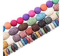 OLYCRAFT 190Pcs 8~12mm Natural Lava Beads Dyed Colorful Chakra Bead Strand Round Column Rice Flat Round Gemstone Loose Beads Energy Beads for Bracelet Necklace Jewelry Making - 4 Style