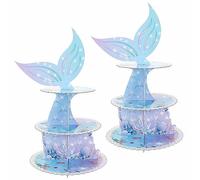 OLYCRAFT 2 Pack 3-Tier Mermaid Theme Cupcake Stand Sea Theme Cupcake Tower Stand Cardboard Display Holder Mermaid Tail Cupcakes Holder for Birthday Parties Wedding Ocean Themed Decorations