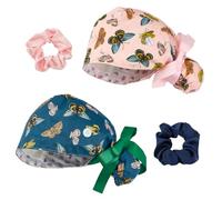 OLYCRAFT 2 Pack Adjustable Surgical Cap Butterfly Pattern Breathable Nursing Hat Working Cap Static-Resistant Medical Hats with 2pcs Hair Ties for Nurse Healthcare Professionals Beauty Salon