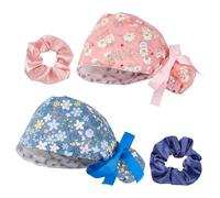 OLYCRAFT 2 Pack Adjustable Surgical Cap Flower Pattern Breathable Nursing Hat Working Cap Static-Resistant Medical Hats with 2pcs Hair Ties for Nurse Healthcare Professionals Beauty Salon