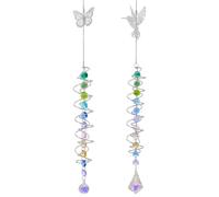 OLYCRAFT 2 Pack Modern Wind Spinner Tail Gazing Ball Spiral Tail Sunlight Reflective Sun Catcher with Chain Double-Spiral Faceted Suncatcher Multi-Scene Hanging Ornament for Window Wedding Arch