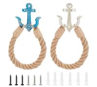 OLYCRAFT 2 Pcs Nautical Toilet Paper Holder Nautical Rope Toilet Paper Holder Roll Holder Towel Holder Vintage Wall-Mounted Towel Rack Rope Holder for Bathrooms Wall Mounted Decor - White & Blue