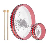 OLYCRAFT 2 Pcs Ocean Drums with 2 Pcs Wood Drumstick 10/25cm Wave Bead Drums Sea Sound Drum with Wave Beads Sea Sound Musical Percussion Instrument for Home Supplies（Red）