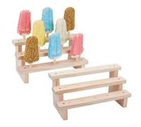 OLYCRAFT 2 Set Wood Ice Cream Pop Stand 3 Tier Wooden Cake Pop Display Stands 15 Holes Ice Cream Dessert Stand Wood Rectangle Cake Shelf Display Ice Cream Storage Rack for Wedding Birthday Party