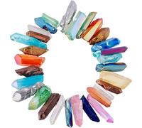 OLYCRAFT 20-24pcs Quartz Crystal Bead 1.2-1.4mm Hole Yoga Amulet Chakra Set Tumbled Stones Polished Tumbled Stones Bulk Quartz Crystal Spikes Irregular Rough Crystal Point Strands for Jewelry Making