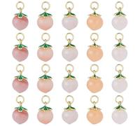 OLYCRAFT 20 Pcs Natural Peach Agate Pendants Natural Agate Peach with Green Leaf Charms Enamel Fruit Pendants Pink Green Gemstone Charm for Necklace Bracelet Earrings Jewelry Making DIY Crafts