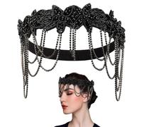 OLYCRAFT 20s Great Gatsby Headband 1920s Flapper Headpiece Roaring Chain Black Rhinestone Fringe Hairband Vintage Rhinestone Forehead Accessory for Women Party Holiday Daily Hair Decor