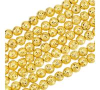 OLYCRAFT 235pcs/5 Strands 8mm Natural Lava Beads Gold Lava Stone Beads Oil Diffuser Beads Chakra Bead Round Loose Beads Lava Beads Energy Beads Gold Lava Beads Bulk Lava Beads for Jewelry Making