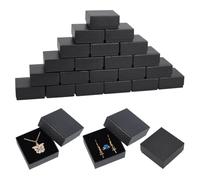 OLYCRAFT 24 Pack Cardboard Jewelry Boxes 7.5x7.5x3.5cm Black Paper Jewelry Storage Box with Sponge Interior Modern Square Case Cardboard Present Box for Earrings Necklaces Jewellery Display