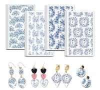 OLYCRAFT 24 Pcs Blue Flowers Clay Transfer Paper 4 Design Transfers Paper for Polymer Floral Pattern Polymer Clay Transfer Sheets Small Ceramic Decal for Clays Earrings Jewelry Making