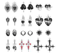 OLYCRAFT 24 Pcs Gothic Style Black Charms 12 Styles Skull Hand Heart Pendants Gothic Style Moon Charms Black Metal Cross Pendants for Jewelry Making Bracelets Earring Necklace DIY Craft