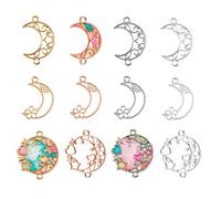 OLYCRAFT 24 Pieces Moon Theme Open Back Bezel Pendants 4-Color Alloy Frame Charms Open Bezel Charms Pendants Hollow Resin Frames with Loop for Resin Jewelry Making - 3 Styles