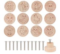 OLYCRAFT 24Pcs 12 Styles Wooden Cartoon Animal Cabinet Knob 36x25mm Round Unique Decorative Wooden Drawer Knobs Wooden Cabinet Knobs with Screws for Home Cabinet Cupboard and Dresser