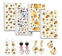 OLYCRAFT 24Pcs Bee Theme Clay Transfer Paper 4 Design Transfer Paper for Polymer Honey Polymer Clay Transfers Sheets Floral Pattern Small Transfers Papers for Clays Earrings Jewelry Making