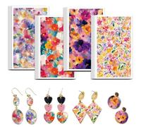 OLYCRAFT 24Pcs Colored Flowers Clay Transfer Paper 4 Design Transfer Paper for Polymer Colored Floral Polymer Clay Transfers Sheets Small Transfers Papers for Clays Earrings Jewelry Making
