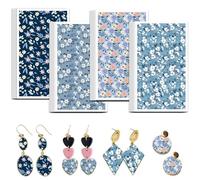 OLYCRAFT 24Pcs Flower Transfer Paper 4 Design Blue Background Flower Transfers Paper for Polymer Clay Transfers Sheets Daisy Flowers Transfer Papers Small Ceramic Decals for Earrings Jewelry Making