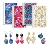 OLYCRAFT 24Pcs Mermaid Scales Clay Transfer Paper 4 Design Transfer Paper for Polymer Sequins Flower Polymer Clay Transfers Sheets Floral Small Transfers Papers for Clays Earrings Jewelry Making