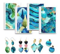 OLYCRAFT 24Pcs Natural Pattern Clay Transfer Paper 4 Design Transfer Paper for Blue Water Polymer Clay Transfer Sheets Blue Trees Small Transfer Papers for Clay Earrings Jewelry Making