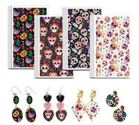 OLYCRAFT 24Pcs Skull Transfer Paper 4 Design Halloween Transfers Paper for Polymer Clay Transfers Sheets Candy Bones Transfer Papers Small Ceramic Decals for Earrings Jewelry Making