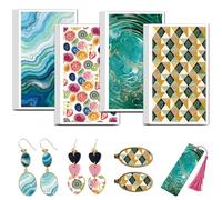 OLYCRAFT 24Pcs Teal Gilded Clay Transfer Paper 4 Design Transfer Paper for Polymer Fluid Marble Polymer Clay Transfer Sheets Fruit Transfer Papers Small Ceramic Decal for Clay Earrings Jewelry Making