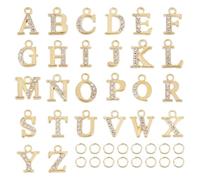 OLYCRAFT 26Pcs 26 Styles Small Golden Letter Charm 4mm Hole Alphabet Charm with Rhinestone Letter A~Z Alloy Charm Initial Charms Letter Pendants for DIY Bracelet Necklace Jewelry Making