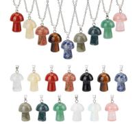 OLYCRAFT 26Pcs Mushroom Crystal Necklace Set 13 Styles Natural Stone Pendant Necklace Mushrooms Pendant Necklaces Charms with Chain Natural Stone Mushroom Pendants for Birthday Jewelry Bracelet Making