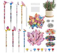 OLYCRAFT 276pcs Beaded Garden Stakes Kit DIY Butterfly Garden Stakes Kit Included 8pcs Threaded Rods 8pcs Crystal Top 24pcs Butterfly Decoration 200pcs Colorful Beads for Outdoor Courtyard