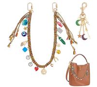 OLYCRAFT 2Pcs 2 Styles Bag Charms Chain Beaded Rope Braided Keychain Multi-Charm Braided Keychain Star Moon Alphabet Keychains Boho Aesthetic Bag Charms for Women Handbag Purse Backpack Accessory