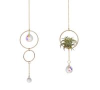 OLYCRAFT 2Pcs 2 Styles Gold Air Plant Hanger with Glass Ball Pendant Metal Round Hanging Planter Plant Hanger Display Frame Plants Display Racks for Air Plant Home Office Desk Decor