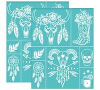 OLYCRAFT 2Pcs 22x28cm Cow Skull Self-Adhesive Silk Screen Printing Stencil Cow Silk Screen Stencil Western Theme Mesh Stencils Transfer for DIY T-Shirt Fabric Painting