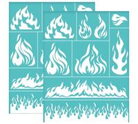 OLYCRAFT 2Pcs 22x28cm Fire Theme Self-Adhesive Silk Screen Printing Stencil Flame Fire Silk Screen Stencil Reusable Mesh Stencils Transfer for DIY T-Shirt Fabric Painting