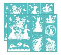 OLYCRAFT 2Pcs 28x22cm Bunny Easter Self-Adhesive Silk Screen Printing Stencil Rabbit Mesh Stencils Easter Theme Reusable Mesh Stencils Transfer for DIY T-Shirt Fabric Painting