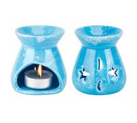 OLYCRAFT 2Pcs Blue Porcelain Essential Oil Burner Porcelain Tea Light Candle Holder Ceramic Tealight Candle Holder Oil Burner for Home Decor-73x63x77mm