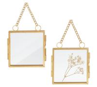 OLYCRAFT 2pcs Double Glass Picture Frame 6x6cm Wall Hanging Photo Frames with Chain Mini Folding Frame DIY Vintage Artwork Display Frames for Pressed Flowers Pictures Home Wall Decor