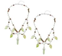 OLYCRAFT 2pcs Fairy Leaf Necklace Forest Leafs Layered Charm Choker Woodland Ren Faire Necklaces Green Leaf Crystal Necklaces for Princess Renaissance Cosplay Halloween Accessory Fantasy Photo Shoot