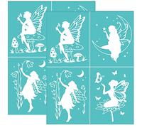OLYCRAFT 2Pcs Fairy Self-Adhesive Silk Screen Printing Stencil Mushrooms Butterfly Moon Mesh Transfer Stencils Reusable Silk Screen Stencil for Painting on Wood T-Shirt Fabric 28x22cm