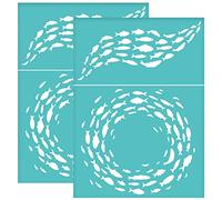 OLYCRAFT 2Pcs Fish Self-Adhesive Silk Screen Printing Stencil Shoal of Fish Silk Screen Stencil Circle of Fish Reusable Mesh Stencils Transfer for DIY T-Shirt Fabric Painting - 14x19.5cm