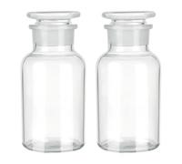 OLYCRAFT 2pcs Lab Glass Reagent Bottle 250ml Wide Mouth Glass Storage Bottles with Ground Stopper Clear Reagent Media Bottles Vase for Science Lab Storage Sample Solid Water