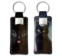 OLYCRAFT 2pcs Lipstick Holder Keychain Black Cat Lip Balm Holders Elastic Diving Fabric Lipstick Keychain Portable Lippy Holder Bags Lipsticks Sleeve Key Ring Holders for Rouge Chapstick