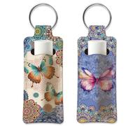 OLYCRAFT 2pcs Lipstick Holder Keychain Mandala Lip Balm Holders Elastic Diving Fabric Lipstick Keychains Portable Lippy Holder Bags Lipsticks Sleeve Key Ring Holders for Rouge Chapstick