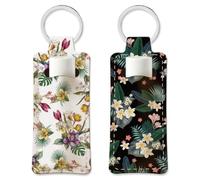 OLYCRAFT 2Pcs Lipstick Holder Keychain Tropical Flower Lip Balm Holders Elastic Lipsticks Sleeve with Clip Lipstick Keychain Portable Lipsticks Holder Chapstick Sleeve Key Ring Holders for Chapstick