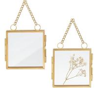 OLYCRAFT 2pcs Mini Hanging Glass Frame Wall Hanging Photo Frames 2.7 Inch Double Glass Picture Frame with Chain Folding Frame DIY Vintage Artwork Display Frames for Pressed Flowers Pictures Home Wall