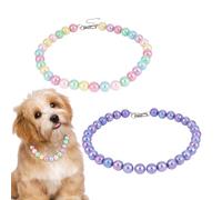 OLYCRAFT 2pcs Pet Rainbow Beaded Collar Purple Dog Necklace Adjustable Dog and Cat Necklace Sparkling Colorful Pet Necklace Jewelry Handmade Fancy Dogs Collar for Small Medium and Large Pets-2 Styles
