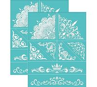 OLYCRAFT 2Pcs Self-Adhesive Silk Screen Printing Stencil Vintage Border Corner Pattern Stencil Reusable Mesh Stencils Transfer Washable Home Decor for DIY T-Shirt Fabric Painting - 4.5x3.5cm