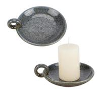 OLYCRAFT 2pcs Vintage Ceramic Candle Holders with Handle 12.2x14.2 cm Haze Blue Ceramic Candle Plate Holder Vintage Style Round Ceramic Candle Plate Decorative Candlestick Holder