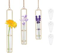 OLYCRAFT 3 Pack Gold Wall Hanging Propagation Station Clear Glass Test Tube Vases Wall Hanging Terrarium Propagation Station Glass Planter Round Hanging Glass Hydroponic Planter for Home Decoration