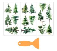 OLYCRAFT 3 Sheet Rub on Transfers 15x30cm Pine Trees Furniture Transfers Self-Adhesive Waterproof Transfer Stickers Watercolor Tree Rub on Decals for Wood Glass Porcelain Dressers Home Decor